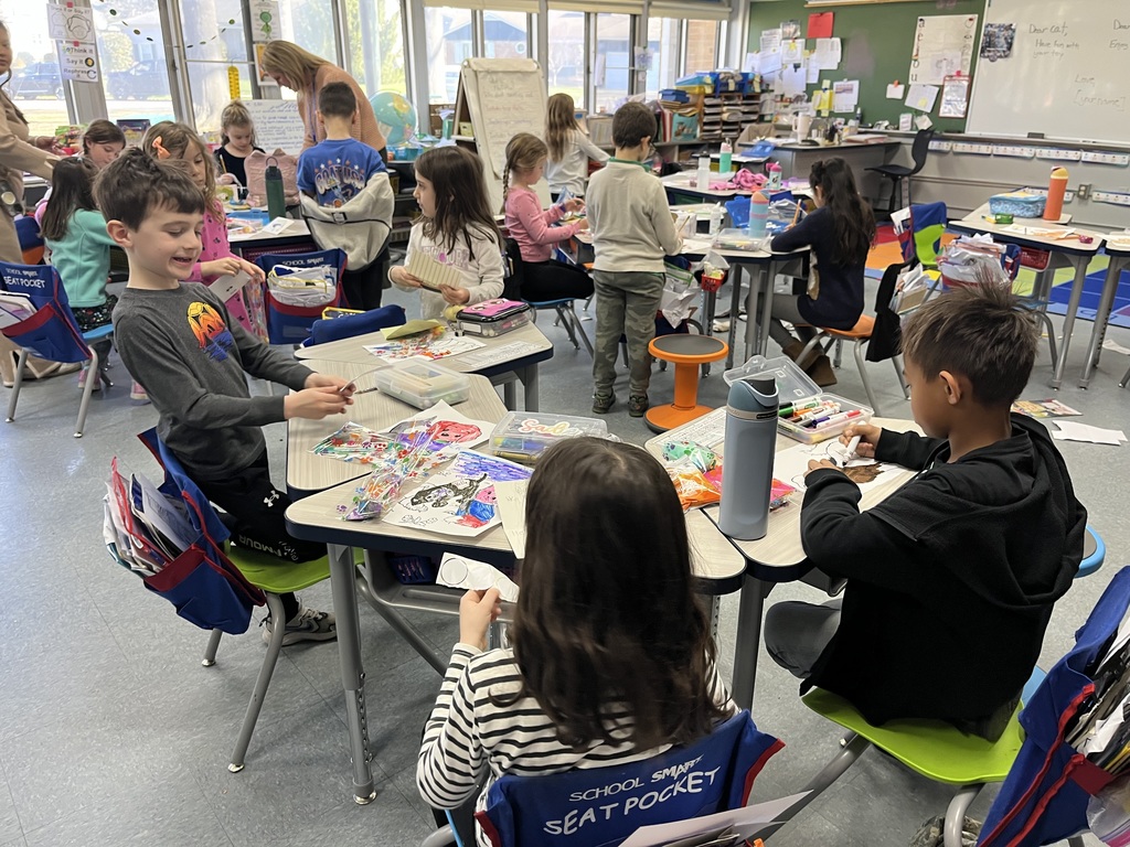 Students decorating the cards.