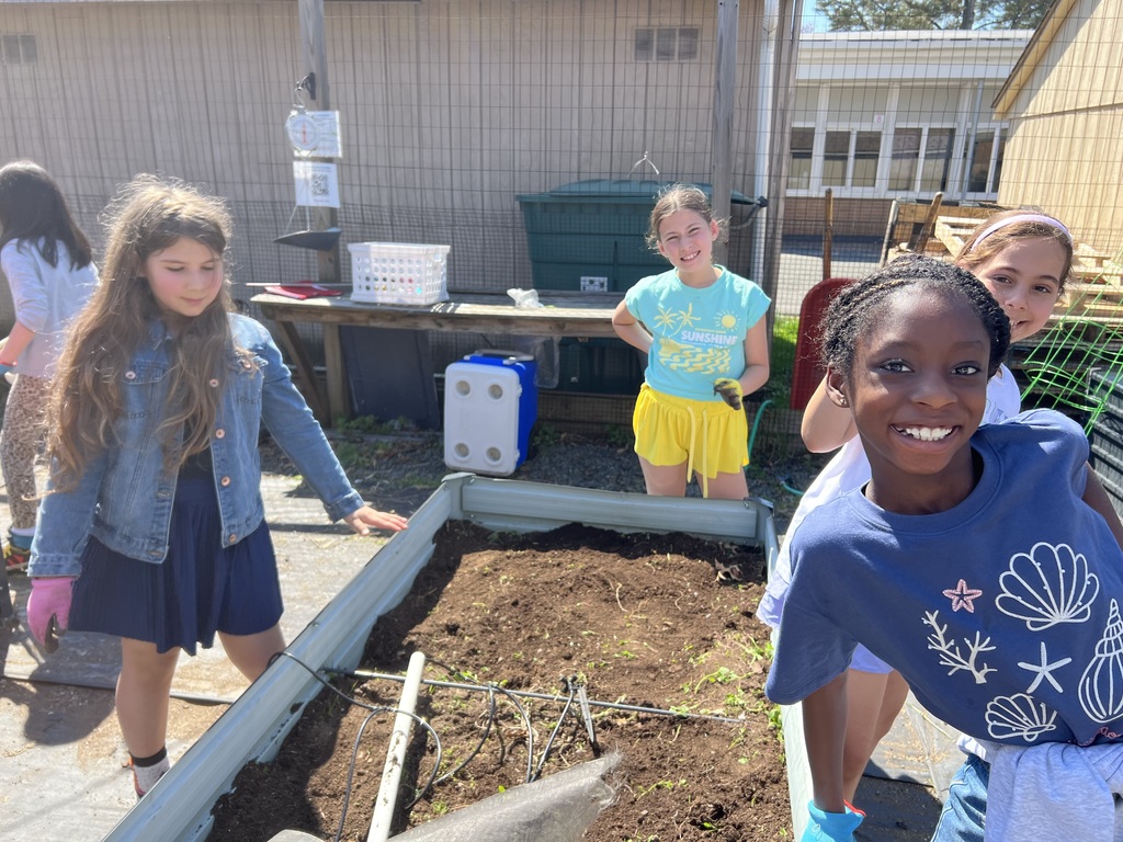 Students weeding their raised bed.