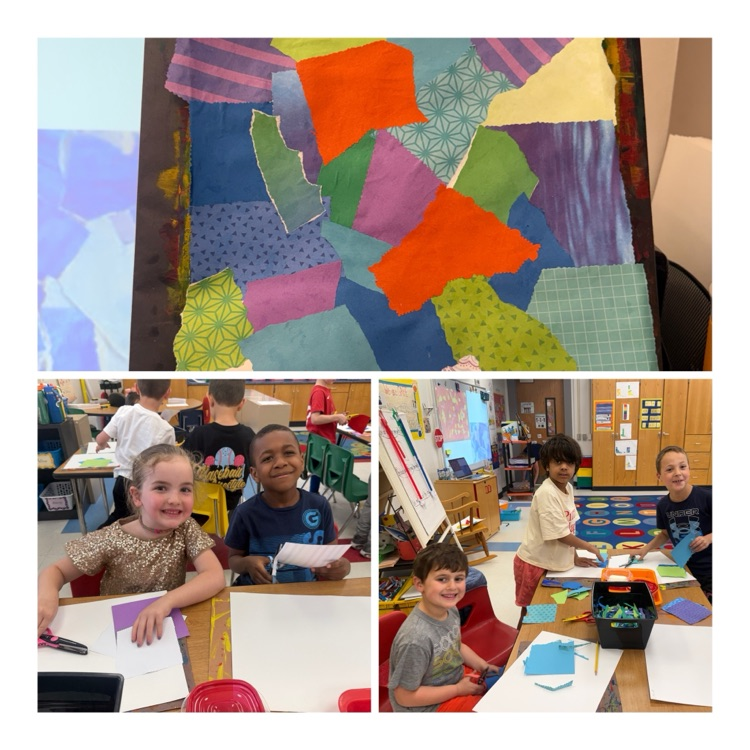 students engage in a collage art lesson