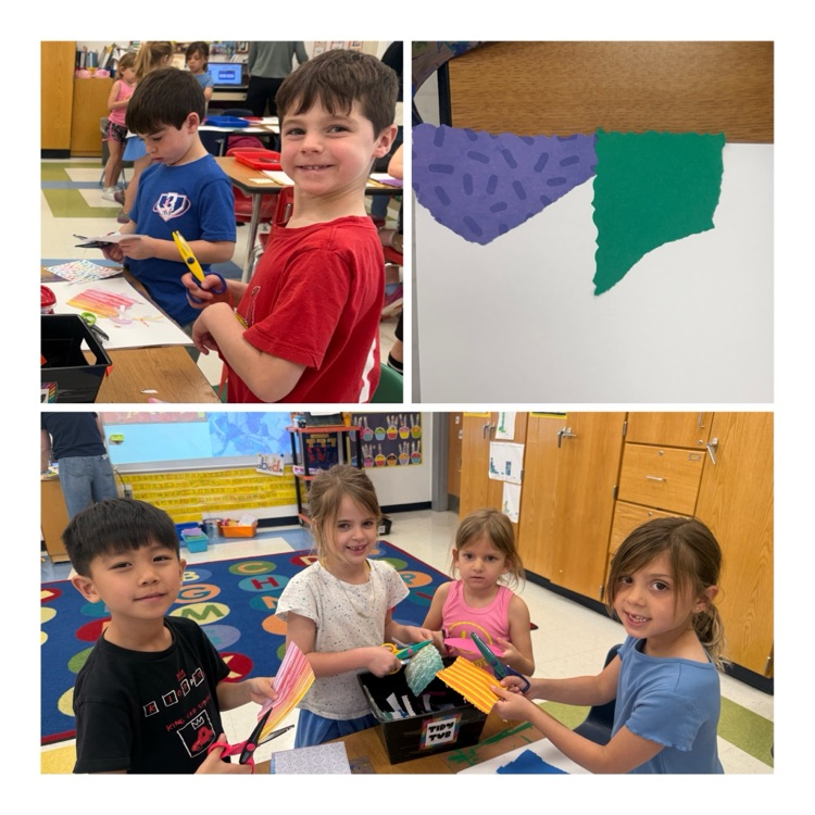 students engage in a collage art lesson