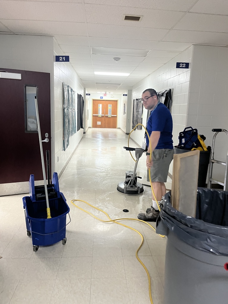 The floors are scrubbed and ready for waxing.