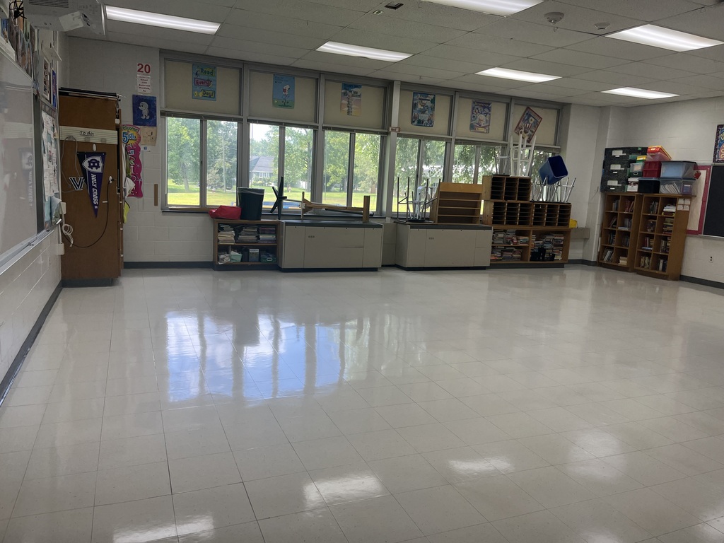 The floors are waxed and shiny.