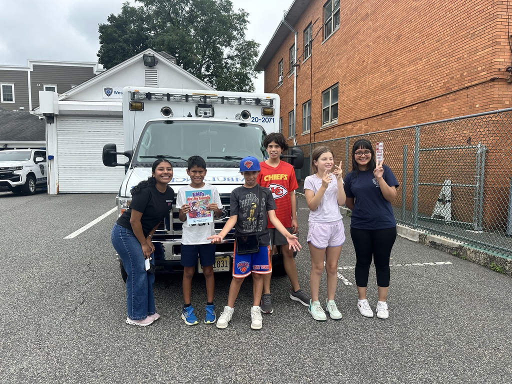 Students in front of ambulance