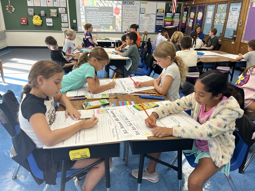 Students working on their Get to Know Me poster.