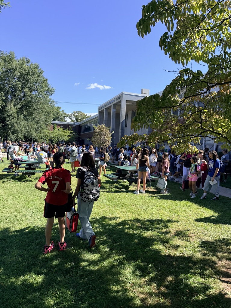 students gathered outside
