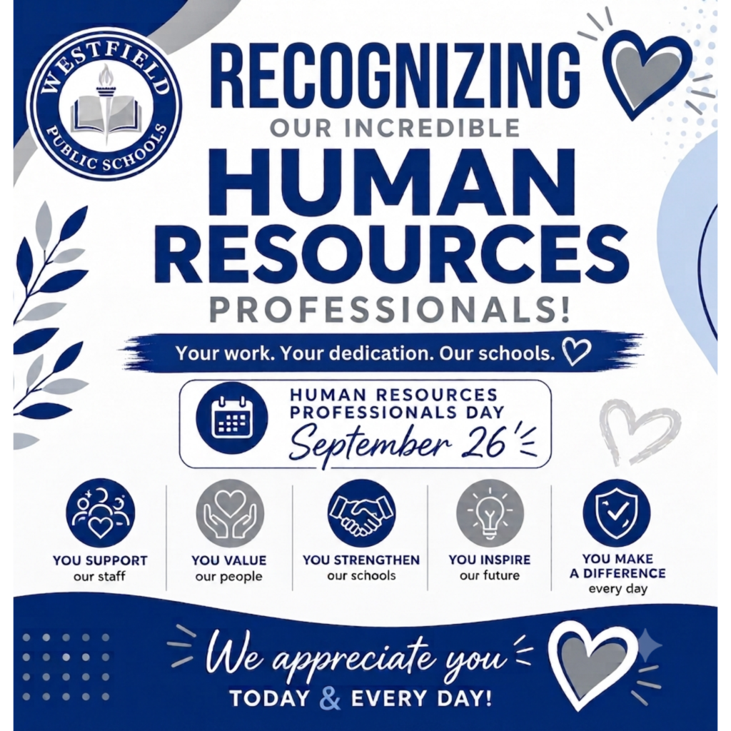 Appreciation graphic from Westfield Public Schools for Human Resources Professionals Day on September 26.
