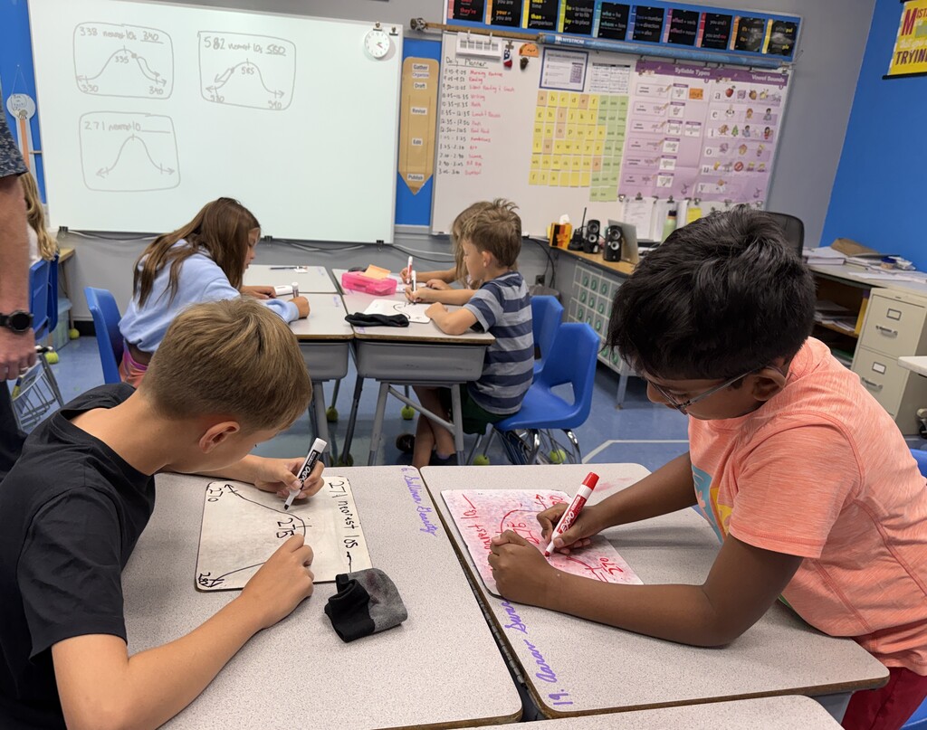 students sitting at their desks with white boards practicing rounding