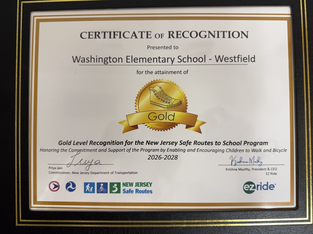 Certificate of Recognition NJ Safe Routes to School Program 