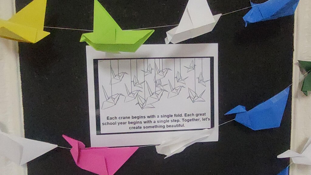 Image of folded paper cranes in the Franklin gallery