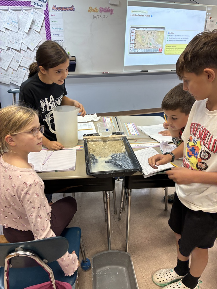 students working in groups on an erosion project 