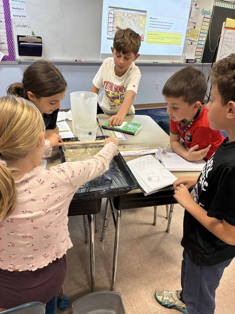 students working in groups on an erosion project 