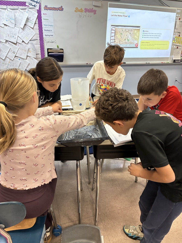 students working in groups on an erosion project 
