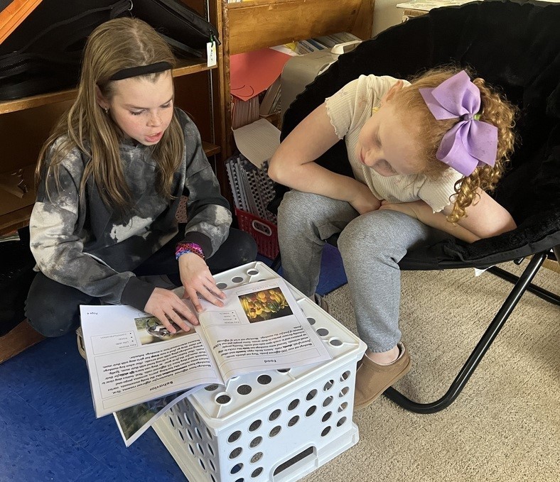 Jefferson 3rd grader reads non-fiction magazine to 2nd grader