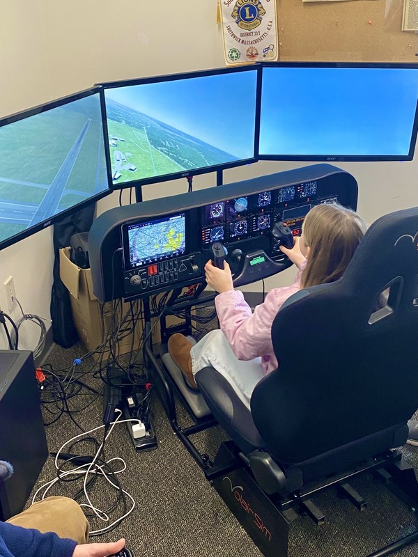 Student in flight simulator