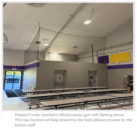 Our staff no longer has to go outside to access the freezer/cooler as it is now in the multipurpose gym!