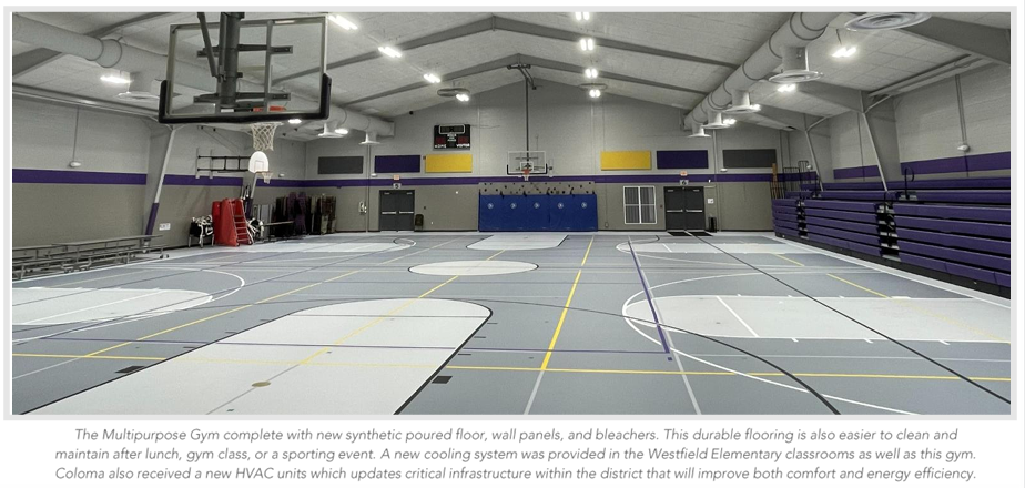 Our multipurpose gym (cafeteria, elementary gym and middle school gym) has a durable floor to meet the needs of all the events.