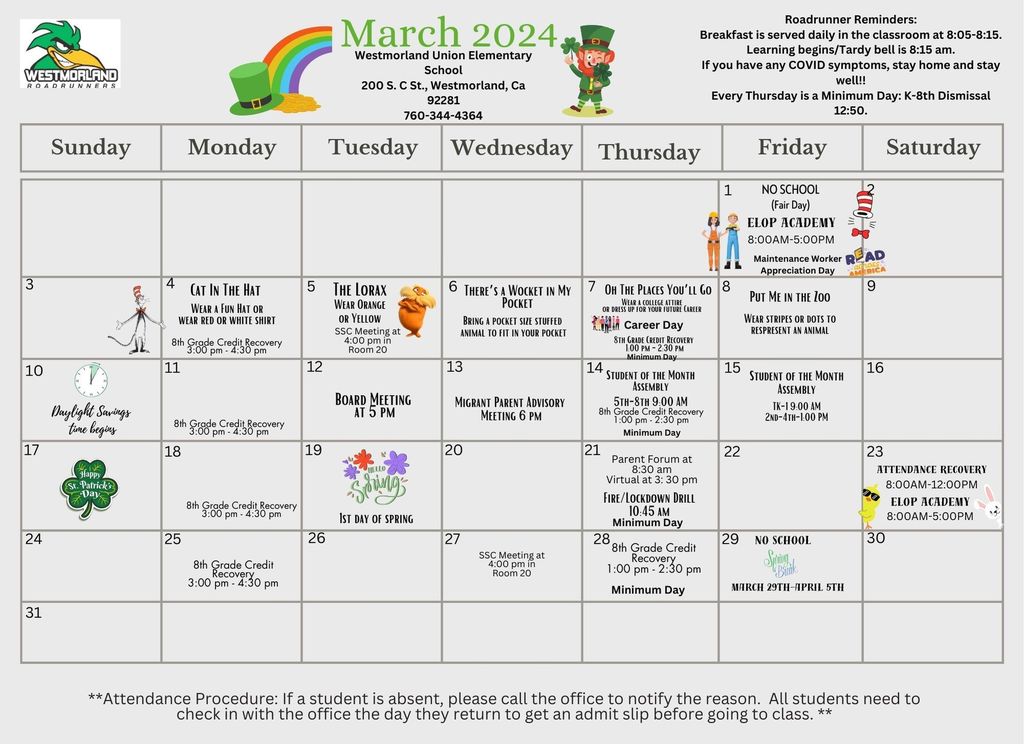 March Calendar English
