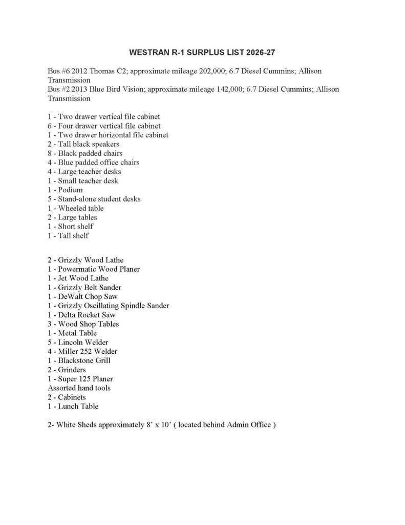 Surplus List