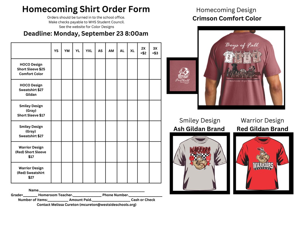 Football Homecoming Tshirt order form