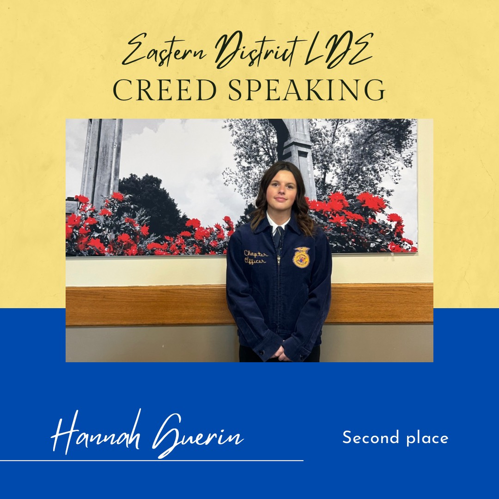 Friday, qualifying FFA members took the jog up to ASU to compete in the Eastern District LDE competition. We are proud to announce the results as follows: Creed Speaking: STATE QUALIFIED‼️ • Hannah Guerin- 2nd place Extemporaneous Speaking: • Rylee Lemley- 5th place Discussion Meet: STATE QUALIFIED‼️ • Rylee Lemley- 1st place Parliamentary Procedures: 6th place • Conner Layne (Chair) • Roper Jones • Grant Kimberling • Kamron Cruce • Jaxson Hines • Harlynn Robertson JOB INTERVIEW: Still awaiting results • Ashlynn Jones Congratulations to all competitors, it’s a great day to be a #WestsideWarrior !!