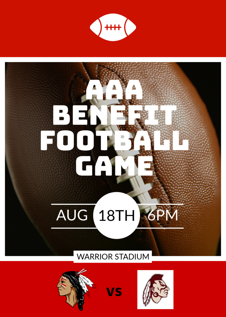 🏈 Warrior Football - Benefit Game! 🏈  Join us Monday, August 18 as our Jr. & Sr. Warrior Football Teams take on the Piggott Mohawks in a special Benefit Game at Warrior Stadium!  Date: Monday, August 18 Kickoff: 6:00 PM Entry Fee: $5 for all – NO PASSES accepted  Proceeds from this game benefit the Arkansas Activities Association (AAA), which supports and oversees  student activities and athletics across our schools.  Let’s pack the stands, cheer on our Warriors, and support the programs that give our students opportunities  to shine! ❤️🤍