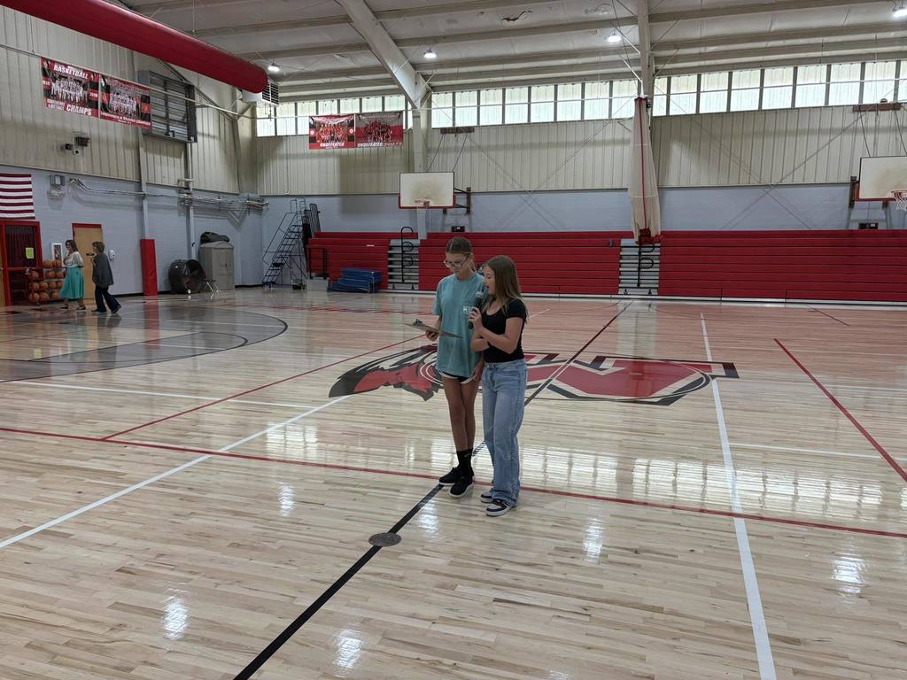Students in 7th media elective class taught by Mrs. Tammy Butts started leading our morning assembly this morning.  They lead us in a moment of silence, pledge of allegiance, announcements, announce birthdays, give words of encouragement, etc.