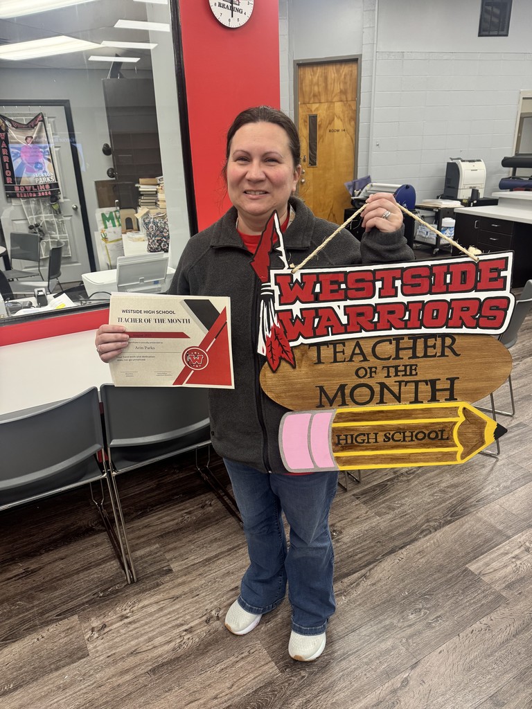 Westside High School is proud to recognize our Employees of the Month: Arin Parks – Certified Employee of the Month Jessica Kelly – Classified Employee of the Month Thank you both for the positive impact you make every day at Westside High School! ❤️🤍