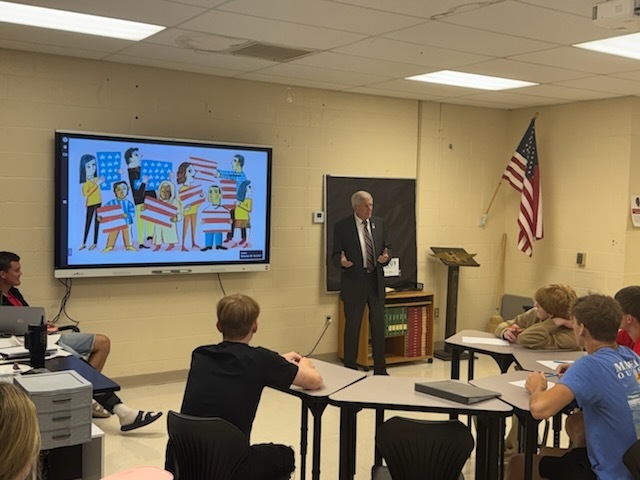 Westside High School was proud to welcome State Representative Dwight Tosh today. He spent time in a couple of classrooms and took questions from our students.  His first stop was Coach Brown’s Civics class, where students were discussing the United States Constitution. Representative Tosh shared how his work in the Arkansas Legislature connects to protecting and upholding the Constitution, giving students a real-world look at what they’ve been studying.  He then visited Mr. Miller’s U.S. History class, where students have been learning about the Great Depression. As part of their project, they prepared Depression-era foods and invited Representative Tosh to try some of their dishes. He was a good sport and sampled several while talking with the class.  Our students asked thoughtful questions and represented Westside well. We appreciate Representative Tosh for taking the time to visit and spend part of his day with us.
