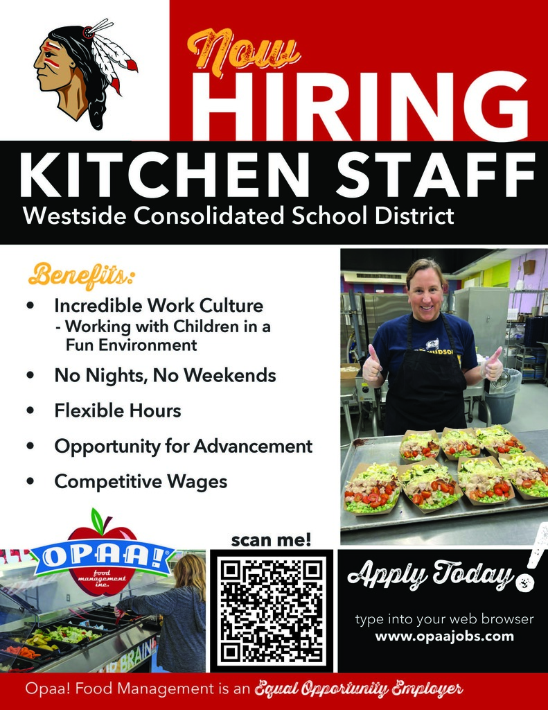 Come join the OPAA! team in our school cafeterias — info in the graphic!