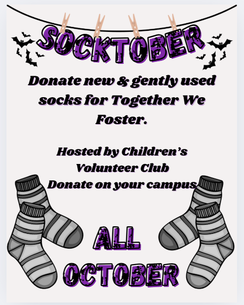 The WHS Children’s Volunteer Club is leading its annual Socktober collection, gathering new and gently used socks for foster children during the month of October. Donations will be given to Together We Foster.  Westside Elementary, Middle, and High School are all joining together to support this meaningful cause.  Collection boxes are available in the front offices of each school. Thank you for helping us spread kindness and warmth this season!