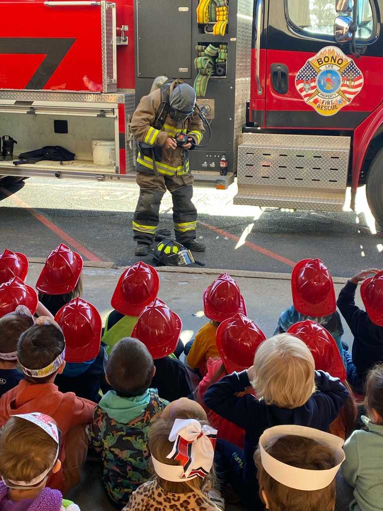 Westside Pre-K enjoyed a visit from the Bono Volunteer Fire Department as part of their Community Helpers unit. Students learned about fire safety and the important role firefighters play in keeping our community safe.  ❤️🤍