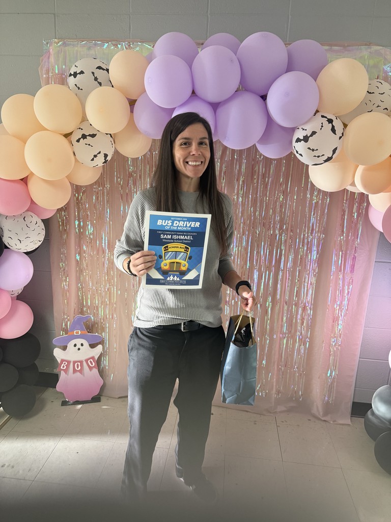 September Bus Driver of the Month recognized by First Community Bank: Sam Ishmael  Sam always has a smile on her face and goes above and beyond every day. She is a dedicated bus driver who truly cares about her students and their safety. This recognition is very well deserved — congratulations, Sam!