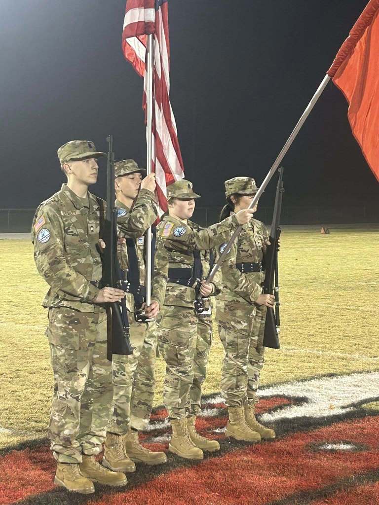 A big shoutout to our Westside Warrior Color Guard for an excellent presentation on Friday night! Each cadet represented Westside with honor and Warrior pride. ❤️🤍  Commander: Matthew Sellers State Flag: Jadyn Bright Lead Rifle: Liam Lesley Trail Rifle: Lilly Harbin  Great job, Warriors — we’re proud of you!❤️🤍