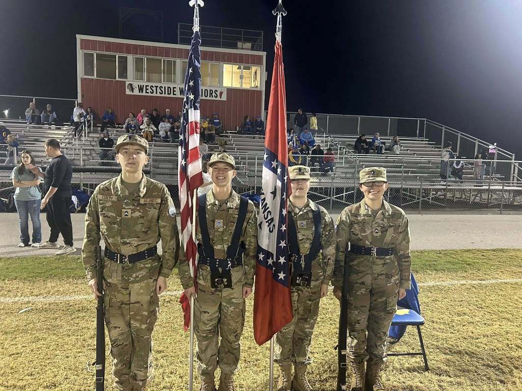 A big shoutout to our Westside Warrior Color Guard for an excellent presentation on Friday night! Each cadet represented Westside with honor and Warrior pride. ❤️🤍  Commander: Matthew Sellers State Flag: Jadyn Bright Lead Rifle: Liam Lesley Trail Rifle: Lilly Harbin  Great job, Warriors — we’re proud of you!❤️🤍