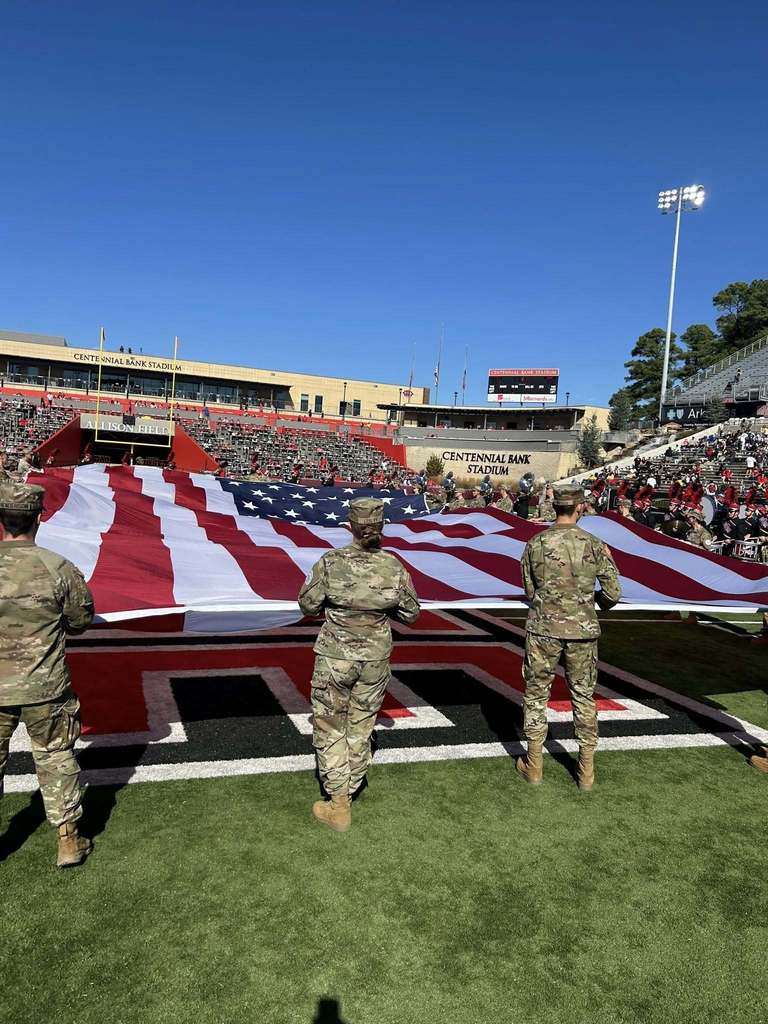 A few of our Warrior AFJROTC cadets joined the Arkansas State Band for their halftime show on Saturday! They did an amazing job and represented Westside with pride — way to go, Warriors!  ❤️🤍