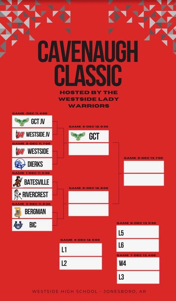 It’s tournament time at Westside! 🏀 The Lady Warrior Basketball Team is hosting the Cavenaugh Classic! We invite our students and community to join us throughout the tournament as we welcome participating teams and showcase the hard work and talent of our Lady Warriors. The tournament starts today through Saturday! Admission: $5 adults • $3 students Come support our girls, enjoy great basketball, and bring the Warrior energy! 🙌🙌❤️🤍