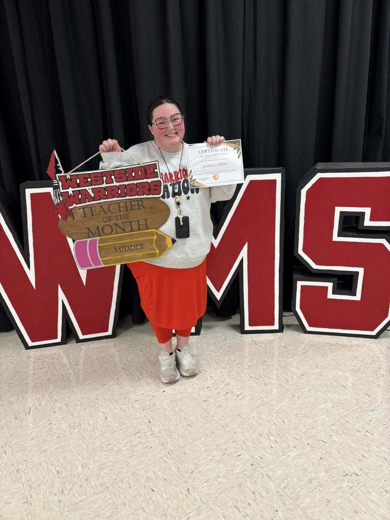 Congratulations to Westside Middle School Employees of the Month for December. Licensed-Lauren Curtis Classified-Karah Privett