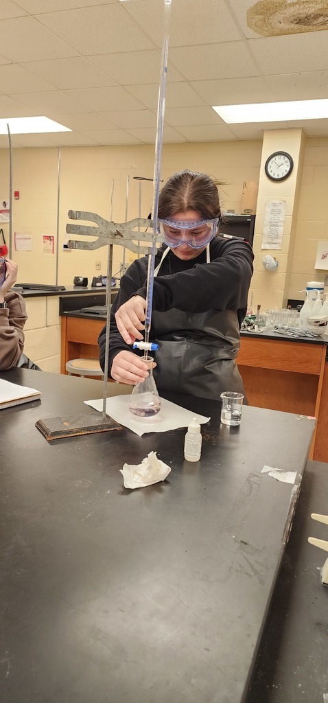 Before the snow days hit, Ms. Crow’s AP Chemistry class was busy in the lab!   Ms. Crow’s AP Chemistry students practiced acid-base titrations last Friday, and the goal was a very specific pale pink.  Hot pink is gorgeous… but it means you missed the endpoint! 
