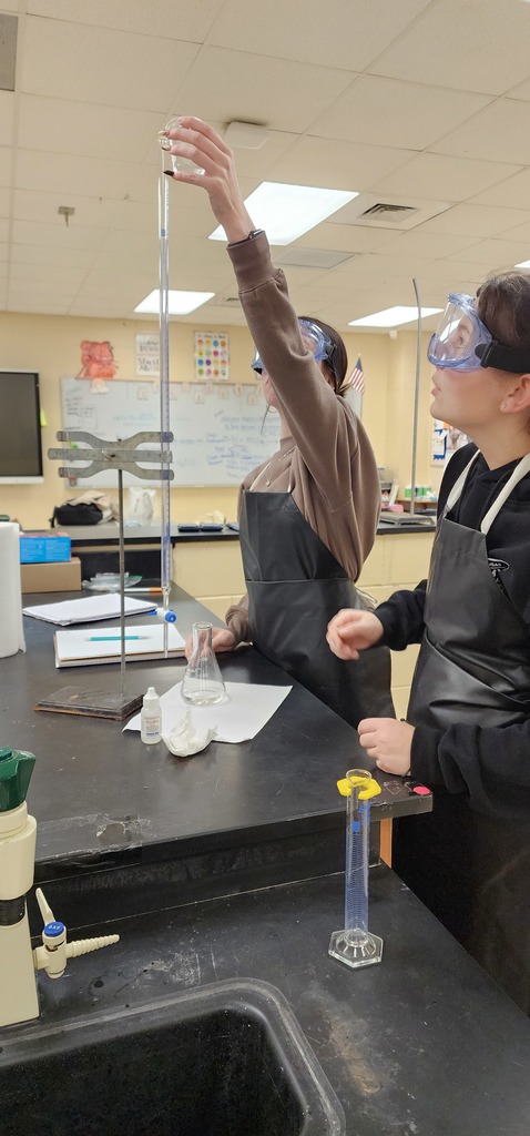 Before the snow days hit, Ms. Crow’s AP Chemistry class was busy in the lab!   Ms. Crow’s AP Chemistry students practiced acid-base titrations last Friday, and the goal was a very specific pale pink.  Hot pink is gorgeous… but it means you missed the endpoint! 