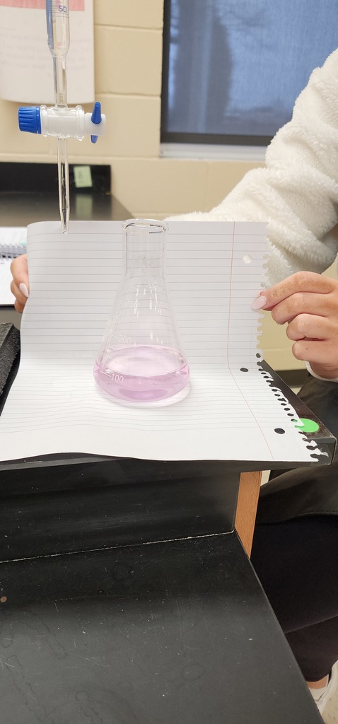 Before the snow days hit, Ms. Crow’s AP Chemistry class was busy in the lab!   Ms. Crow’s AP Chemistry students practiced acid-base titrations last Friday, and the goal was a very specific pale pink.  Hot pink is gorgeous… but it means you missed the endpoint! 