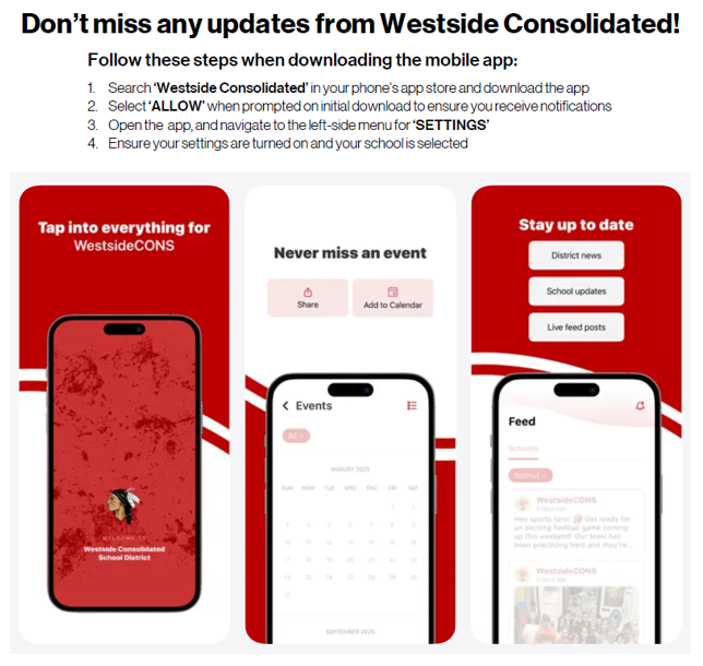 Not everyone receives school text messages, but everyone can stay connected through the Westside Schools App.  The app provides free updates on school closures, event changes, athletics, and announcements — perfect for parents, alumni, and community supporters.  Download for free:  Android: https://bit.ly/3hJKqG4  iPhone: https://apple.co/38gchuI  Please share this post to help spread the word!
