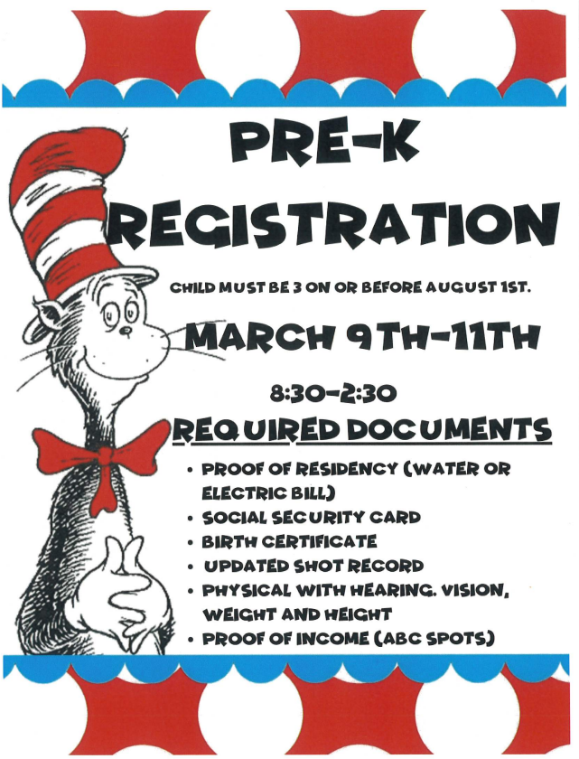 Calling All Future Lil’ Warriors! 📚🎉  Registration for 2026–2027 Kindergarten & Pre-K is just around the corner!  March 9-11th from 8:30a.m. to 2:30 p.m.  We are excited to welcome a new class of Lil’ Warriors to our school family! ❤️🤍  Be sure to check the attached flyers for details on the documents required at registration. For your convenience, links will be available with printable copies of the registration packet.  We can’t wait to meet our newest Warriors and start an amazing year together!  Pre-K Enrollment Packet:  https://5il.co/3tq2a Kindergarten Enrollment Packet:  https://5il.co/3tq2e