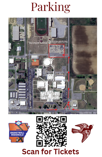 The Lady Warriors are headed to the Regional Basketball Tournament in Stuttgart!  Our Warriors will play on Thursday, February 26th at 7pm vs Southside.  Tickets: All tickets must be purchased online through GoFan at the link below: https://gofan.co/app/school/AAA?school=AR18688 Parking & Fan Information: Please review the attached parking map and fan information to help make your arrival smooth and easy. Live Streaming: Can’t make it in person? Live streaming will be available through the QR code attached in this post.