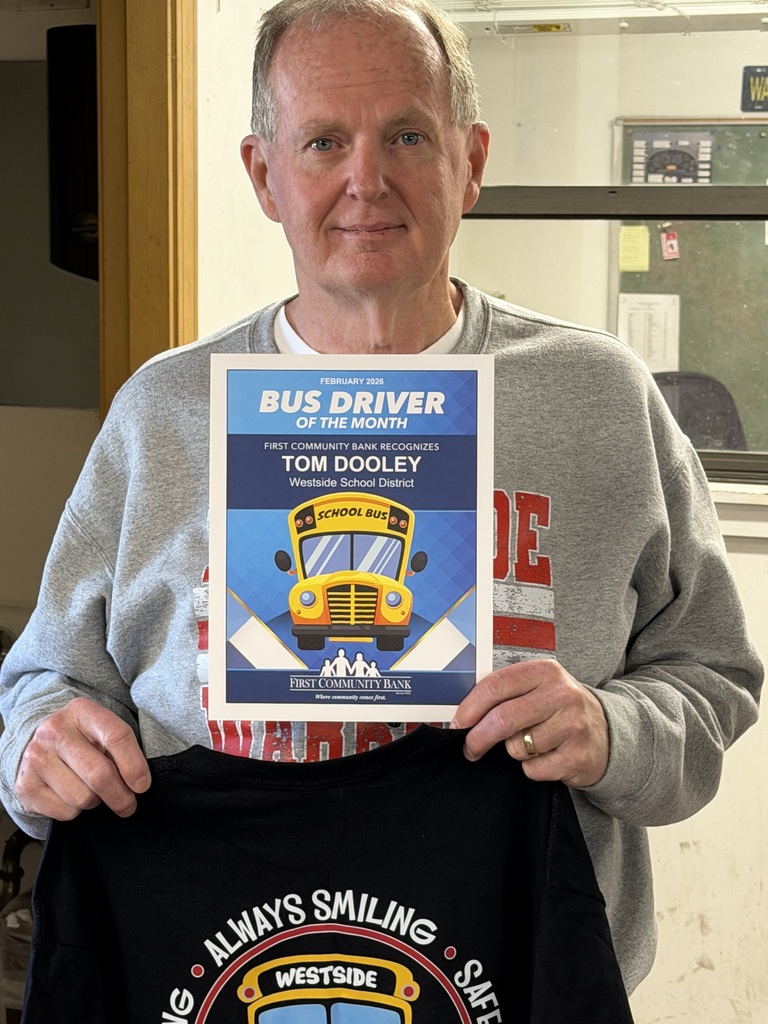February Bus Driver of the Month: Tom Dooley  Tom has been a great asset to our transportation department this year, always willing to help with athletic and field trips and stepping in wherever needed without hesitation. His flexibility and team-first attitude do not go unnoticed.  He consistently demonstrates the qualities of an excellent bus driver—dependable, punctual, and committed to ensuring students arrive safely and on time each day. His calm and positive demeanor helps create a safe and welcoming environment for all students on his bus.  In addition, Tom takes pride in maintaining a clean and well-kept bus while following all procedures with care and attention to detail. His strong work ethic, reliability, and dedication to student safety make him a valuable member of our team.  We appreciate everything he does for our district and are proud to recognize him as February Bus Driver of the Month. ❤️🤍  Thank you to @First Community Bank for sponsoring this recognition and supporting our staff!