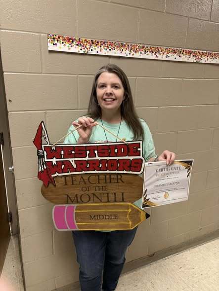 Congratulations to Westside Middle School’s Employees of the Month! Licensed-Stefani Jackson Classified-Landon Adams