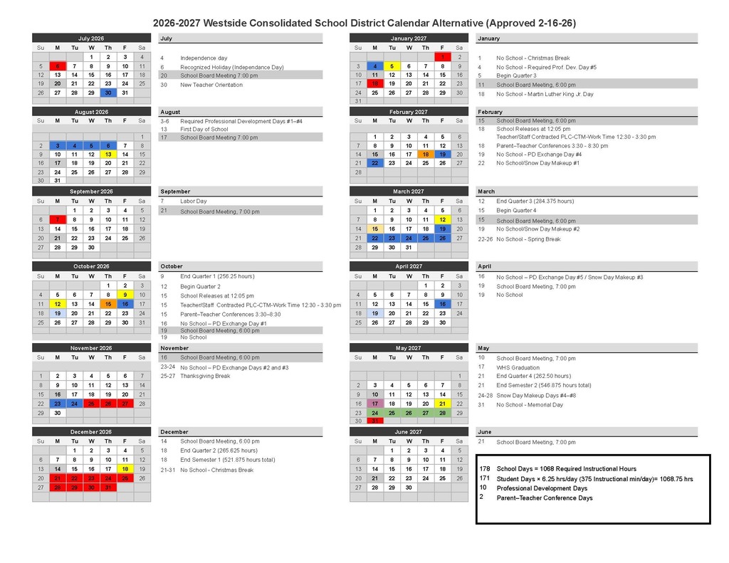 26-27 Student School Calendar