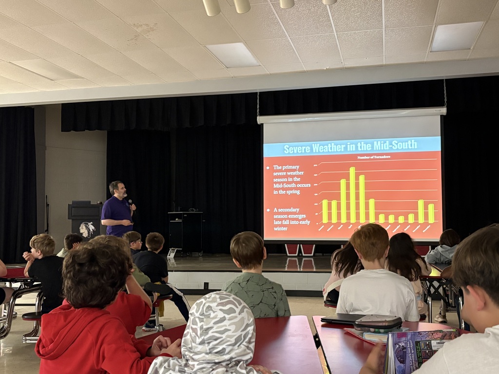 Westside Middle School 5th graders had a special visit today from Todd Beal with the National Weather Service in Memphis! He spoke to students about severe weather, helping bring their recent literacy module to life.  This hands-on learning experience helped students better understand weather safety, forecasting, and real-world applications of what they’ve been studying in the classroom.  👏 A big thank you to Mr. Beal for sharing his time and expertise with our students!