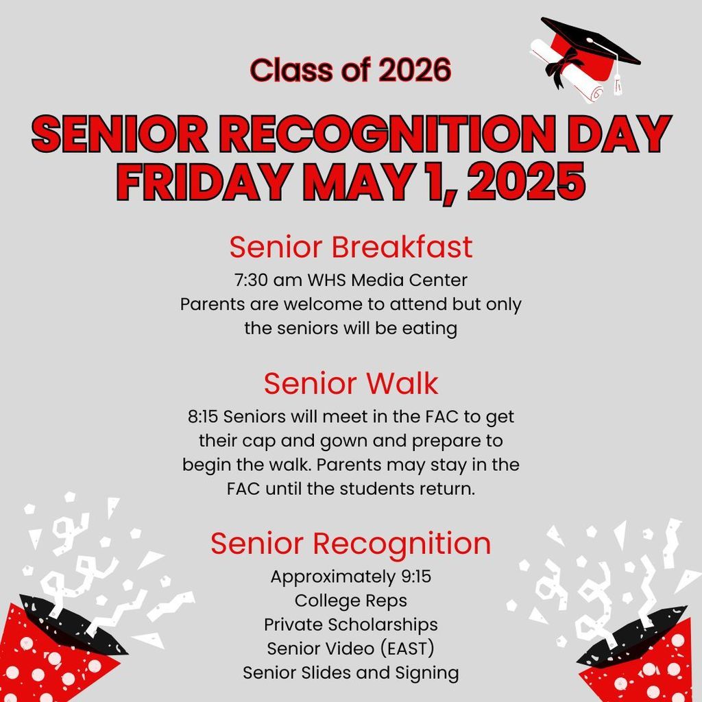 Seniors—don’t forget all the details for Friday! We can’t wait to celebrate you!