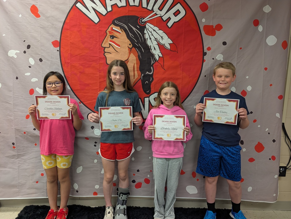 Dean’s Dozen   Westside Middle School is proud to celebrate 12 outstanding students who exemplify what it means to be a Warrior by leading with Accountability, Respect, Reflection, Optimism, Work Ethic, and Self-Control.  Congratulations to these students on this well-deserved honor!  7th Grade: Ellie Brooks, Lauren Price, Eric Tilley, Griffin Evans 6th Grade: Braxton Strickland, Carson Tolbert, Madison Brown, Ally Johnson 5th Grade: Cecilla Salina, Jaylee Poe, Blakely Riney, Jett Tubbs  Keep up the great work, Warriors!  ❤️🤍