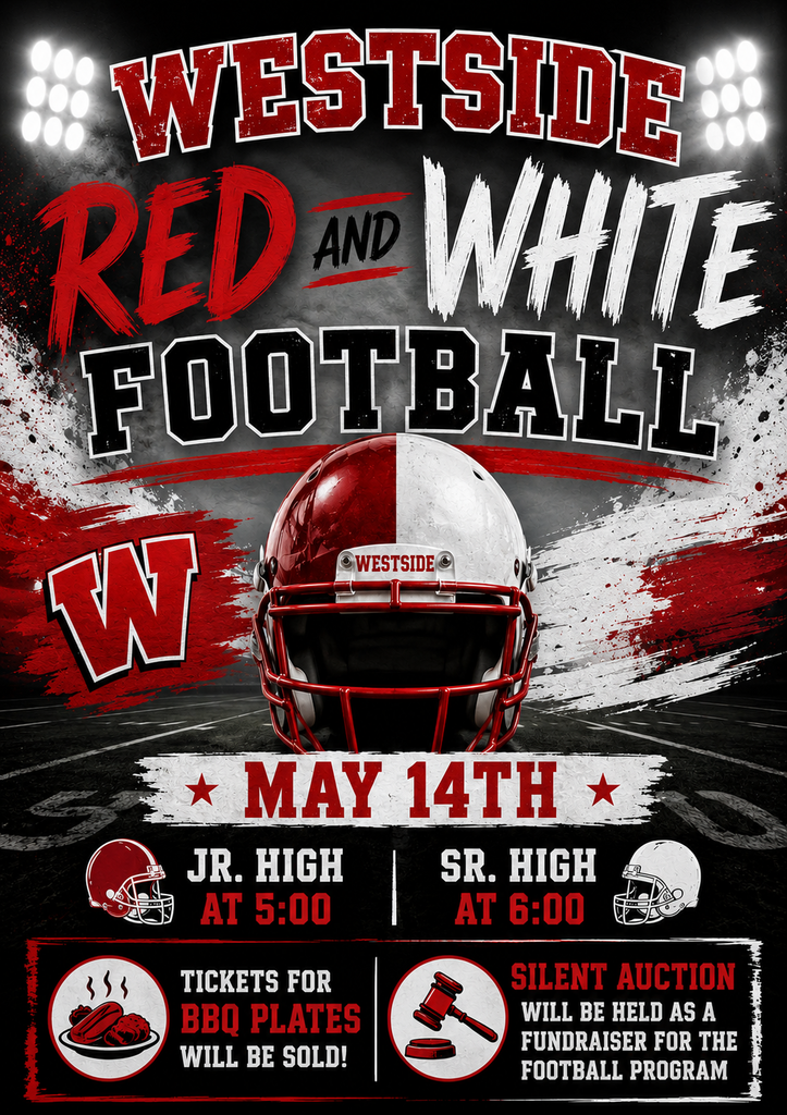 Join WHS for an exciting night of Warrior football as we kick off the season with our Red & White Games!   May 14 Jr. High – 5:00 PM Sr. High – 6:00 PM  Come hungry! BBQ plates will be available for purchase Don’t miss the Silent Auction supporting our football program  Let’s pack the stands and support our Warriors!  ❤️🤍